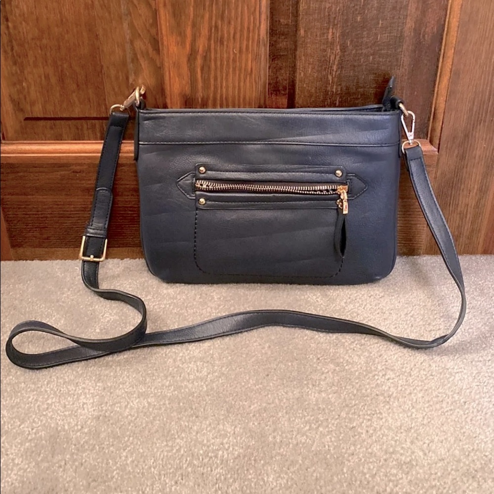 Charming Charlie faux leather navy crossbody bag